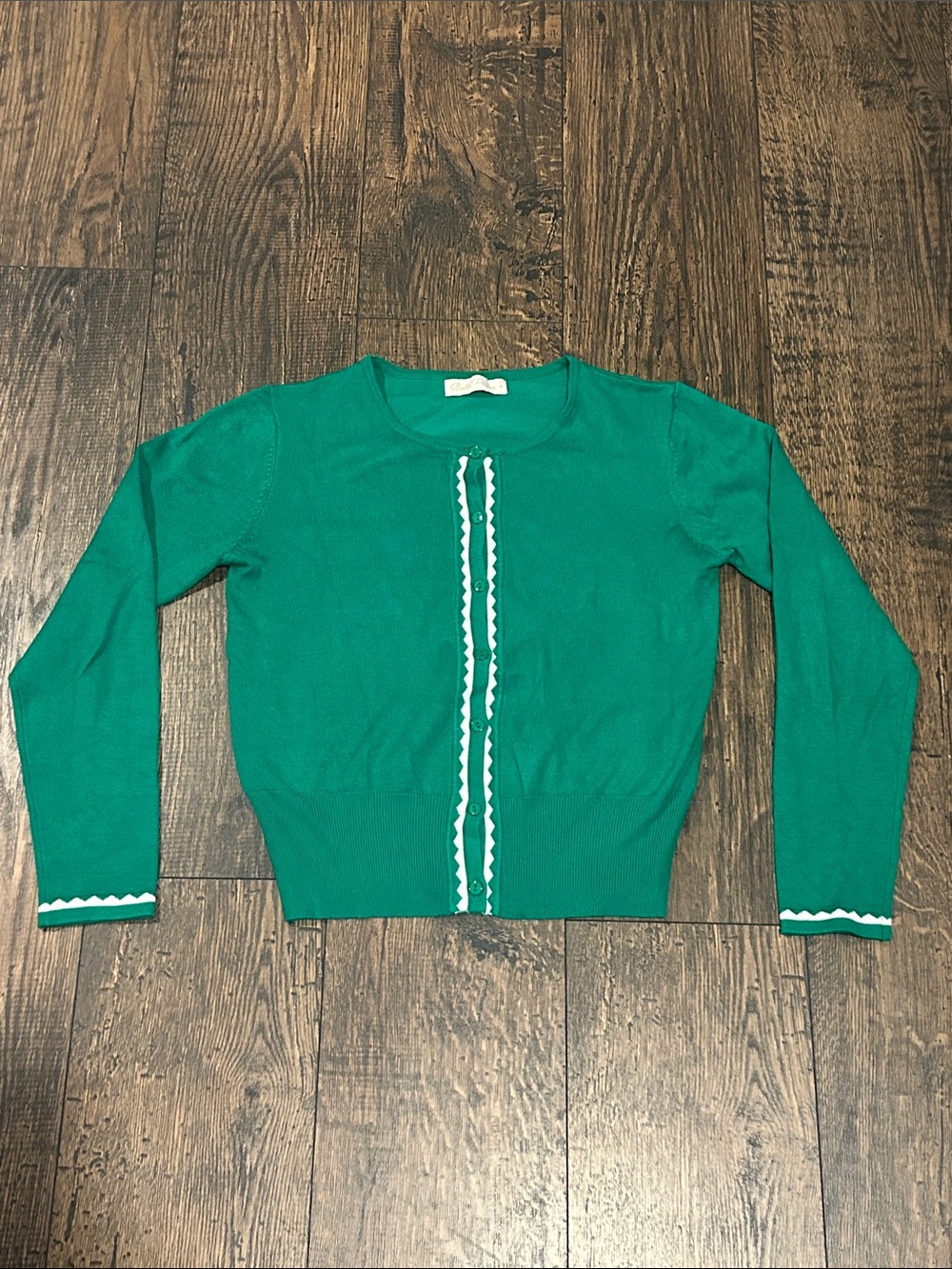 Belle Poque Women’s Green with White Trim Cardigan Sweater